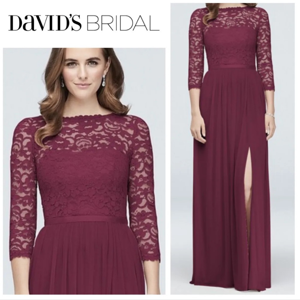NWT David’s Bridal Long Lace Mesh Dress